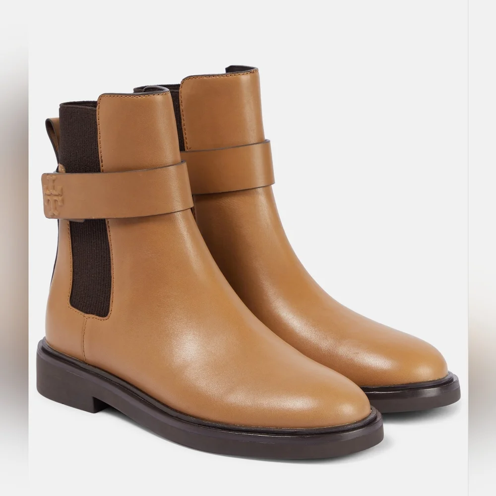 Tory Burch Embossed Leather Double T Chelsea Ankle Boots Size 7.5